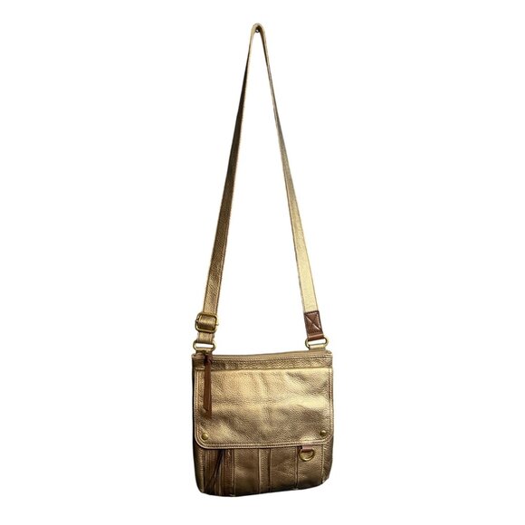 Fossil Metallic Gold Leather Double-Sided Messenger Bag - Picture 2 of 13